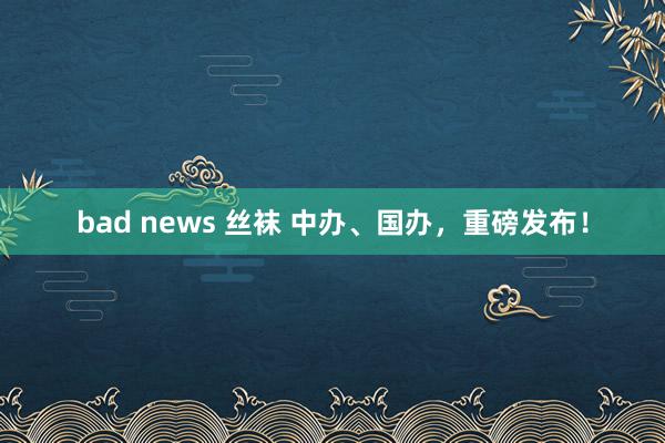 bad news 丝袜 中办、国办，重磅发布！